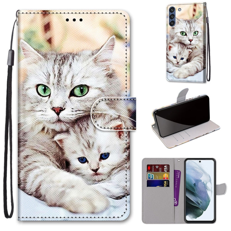 Cat print flip PU leather phone wallet case with wrist strap and card slots