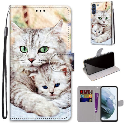 Cat print flip PU leather phone wallet case with wrist strap and card slots