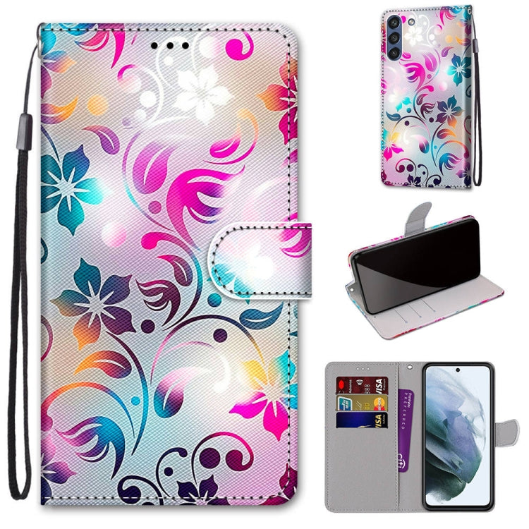 Colorful floral swirl flip PU leather phone wallet case with wrist strap and card slots