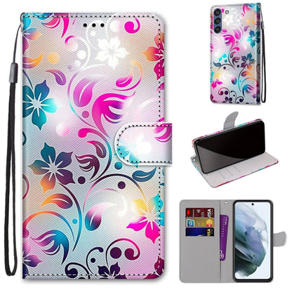 Colorful floral swirl flip PU leather phone wallet case with wrist strap and card slots