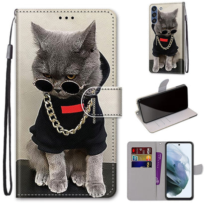 Gray cat portrait flip PU leather phone wallet case with wrist strap and card slots