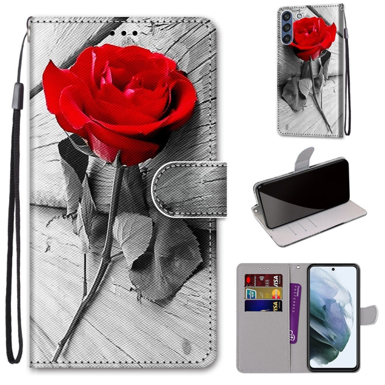 Red rose flower flip PU leather phone wallet case with wrist strap and card slots