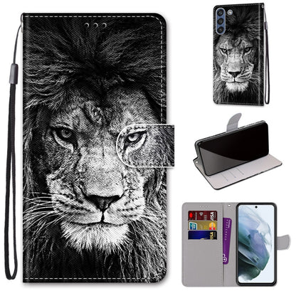 Black and white lion face flip PU leather phone wallet case with wrist strap and card slots