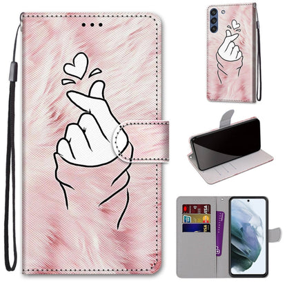 Hand-heart line art flip PU leather phone wallet case with wrist strap and card slots