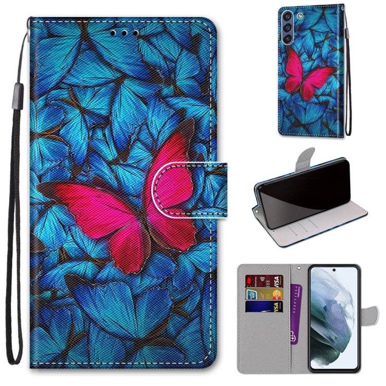 Blue floral leaf pattern flip PU leather phone wallet case with wrist strap and card slots
