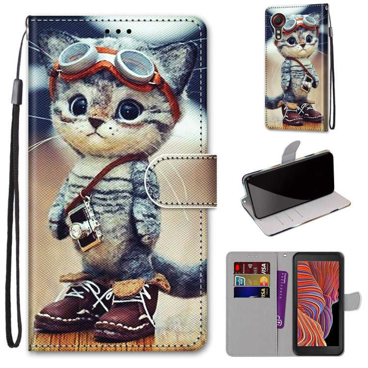 Cat PU leather wallet phone case with flip cover, card slots, and wrist lanyard strap