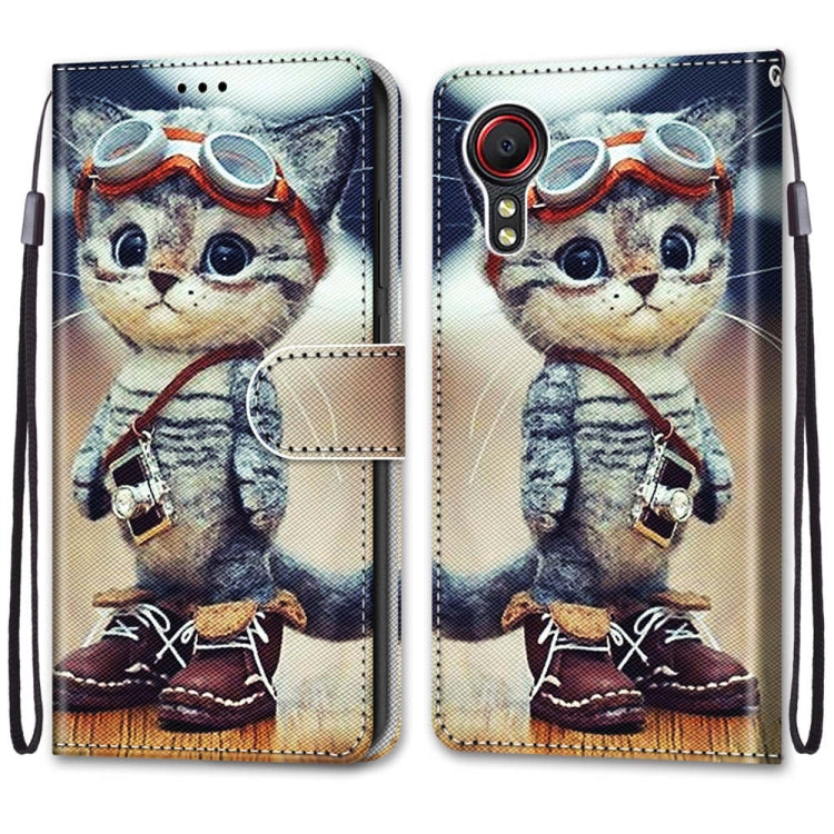 Cat PU leather wallet phone case with flip cover and side lanyard strap