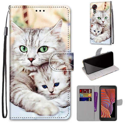 Cat face leather-look phone wallet case with lanyard, flip cover, and card slots
