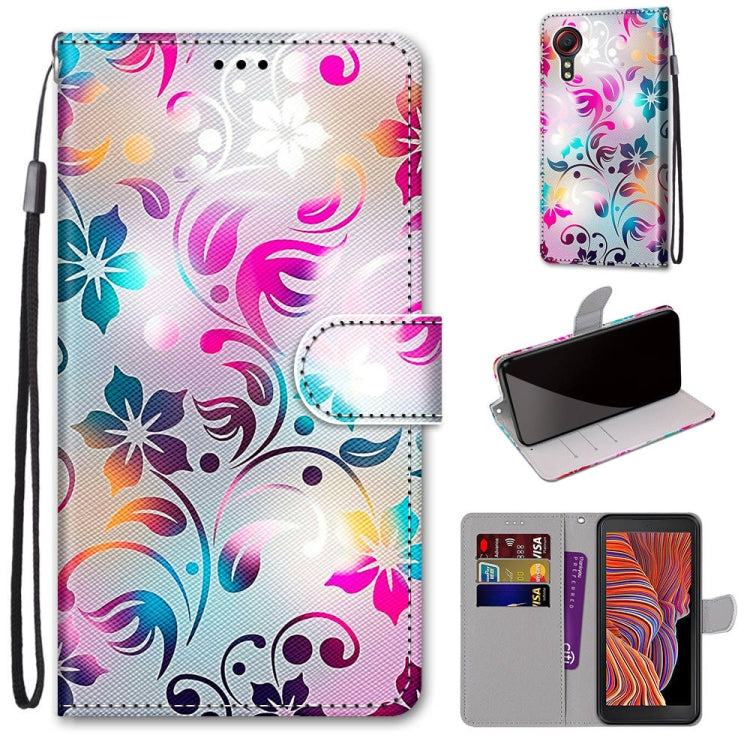 Color floral swirls leather-look phone wallet case with lanyard, flip cover, and card slots