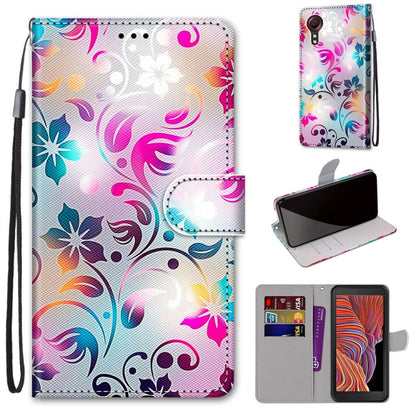 Color floral swirls leather-look phone wallet case with lanyard, flip cover, and card slots
