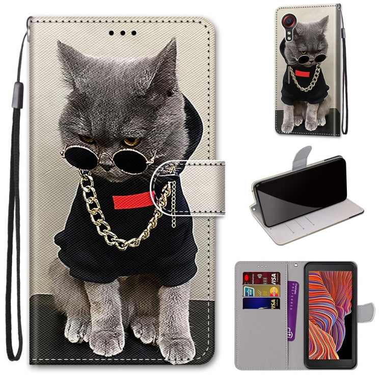 Gray cat portrait leather-look phone wallet case with lanyard, flip cover, and card slots