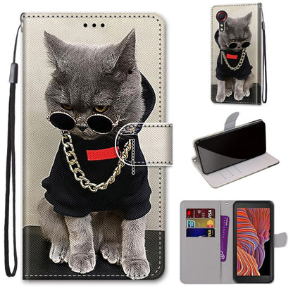 Gray cat portrait leather-look phone wallet case with lanyard, flip cover, and card slots