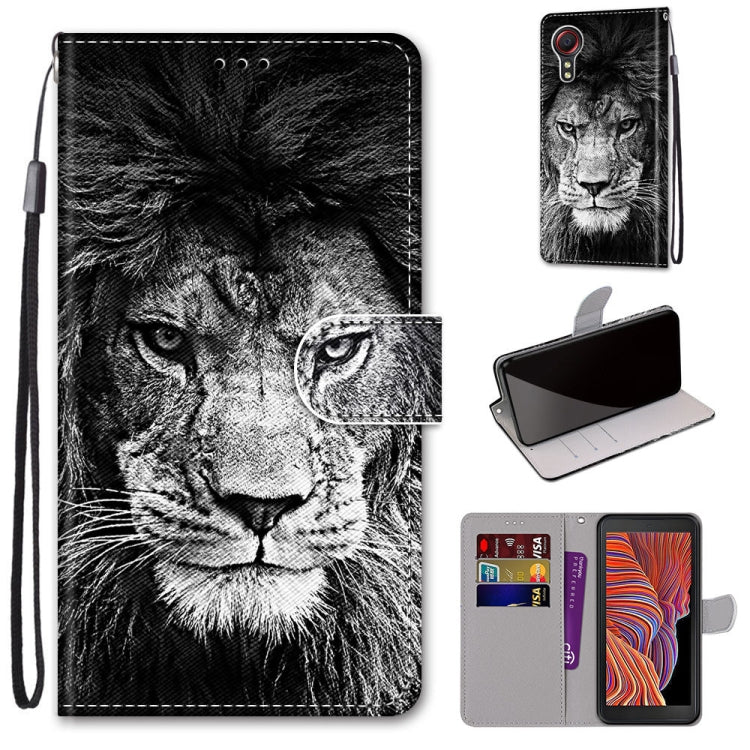 Black lion face leather-look phone wallet case with lanyard, flip cover, and card slots