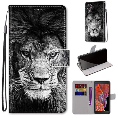 Black lion face leather-look phone wallet case with lanyard, flip cover, and card slots