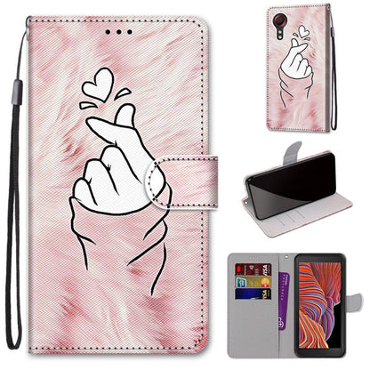Hand heart outline leather-look phone wallet case with lanyard, flip cover, and card slots
