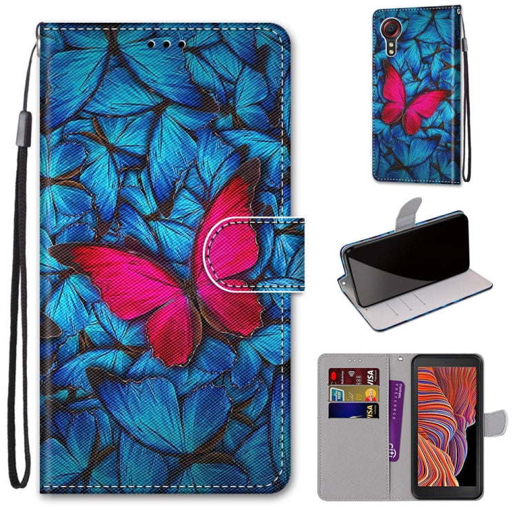 Blue and pink leaf print leather-look phone wallet case with lanyard and card slots
