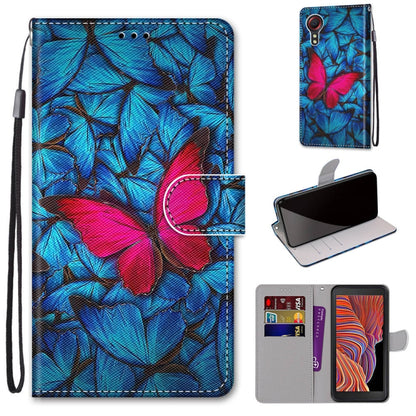 Blue and pink leaf print leather-look phone wallet case with lanyard and card slots