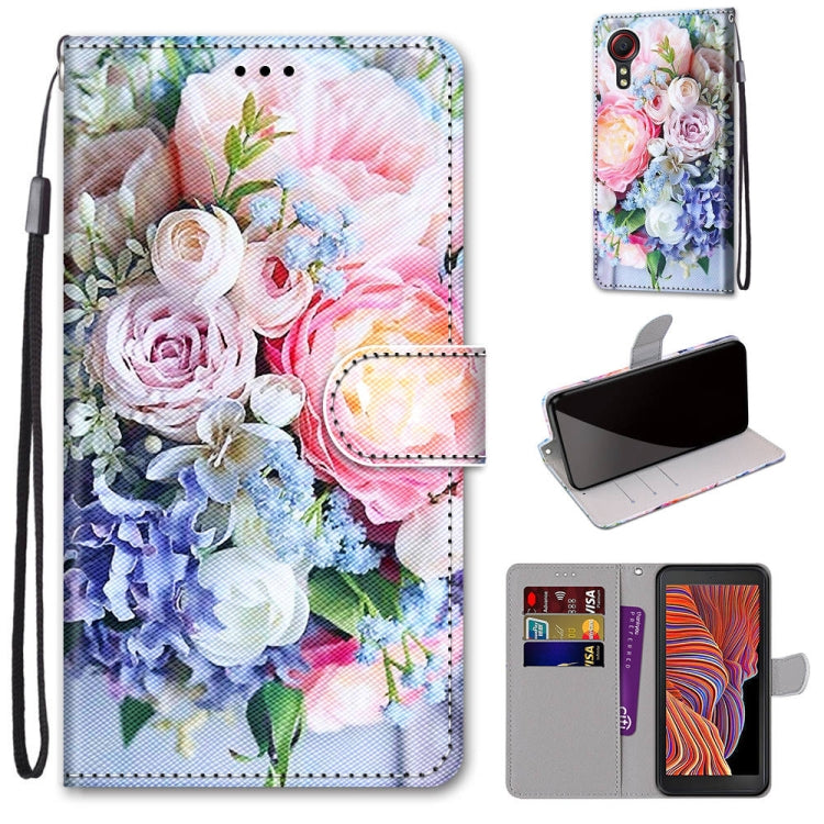 PU leather phone wallet case with pastel floral bouquet print, lanyard, card slots