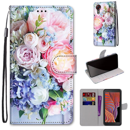 PU leather phone wallet case with pastel floral bouquet print, lanyard, card slots