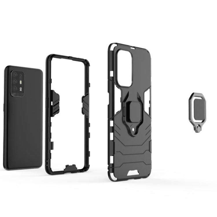 Shockproof protective phone case with magnetic ring holder, black snap-on design