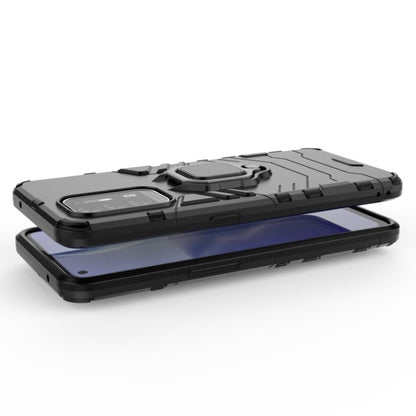 Shockproof protective phone case with magnetic ring holder, black with raised camera edges