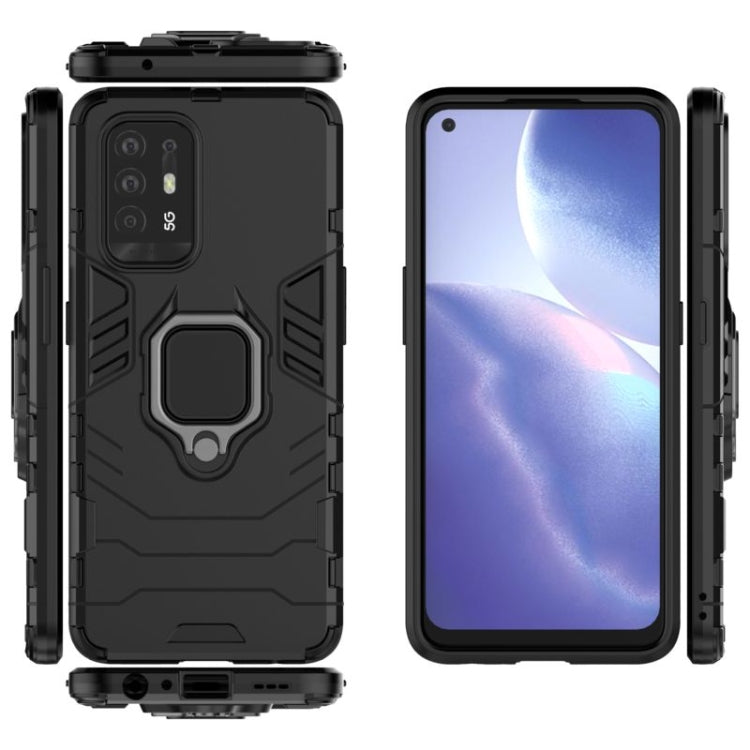 Shockproof protective phone case with magnetic ring holder, black PC + TPU with stand