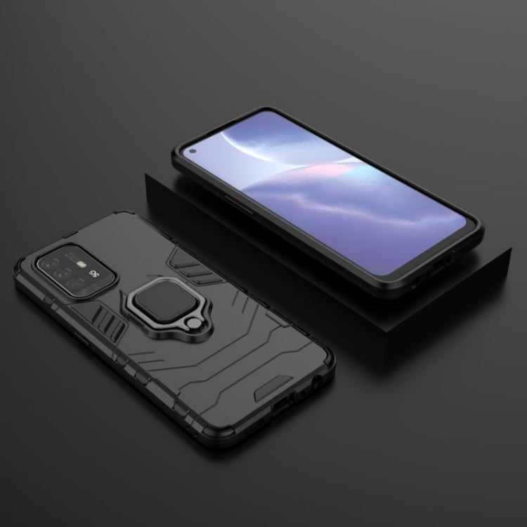 Shockproof protective phone case with magnetic ring holder, black with textured grip