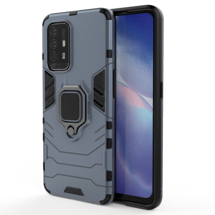 Shockproof protective phone case with magnetic ring holder, navy blue PC + TPU shell