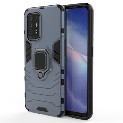Shockproof protective phone case with magnetic ring holder, navy blue PC + TPU shell