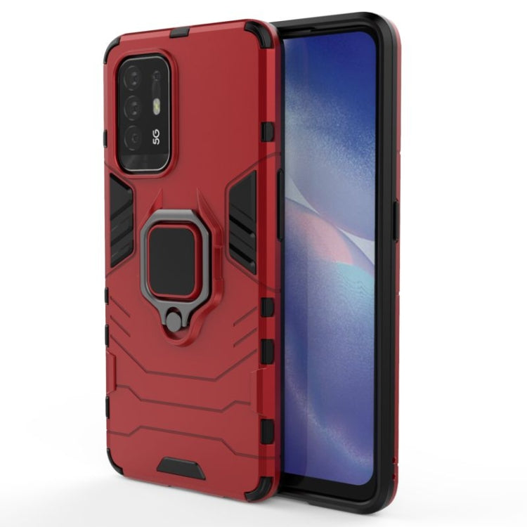 Shockproof phone case in red with magnetic ring holder and camera cutouts