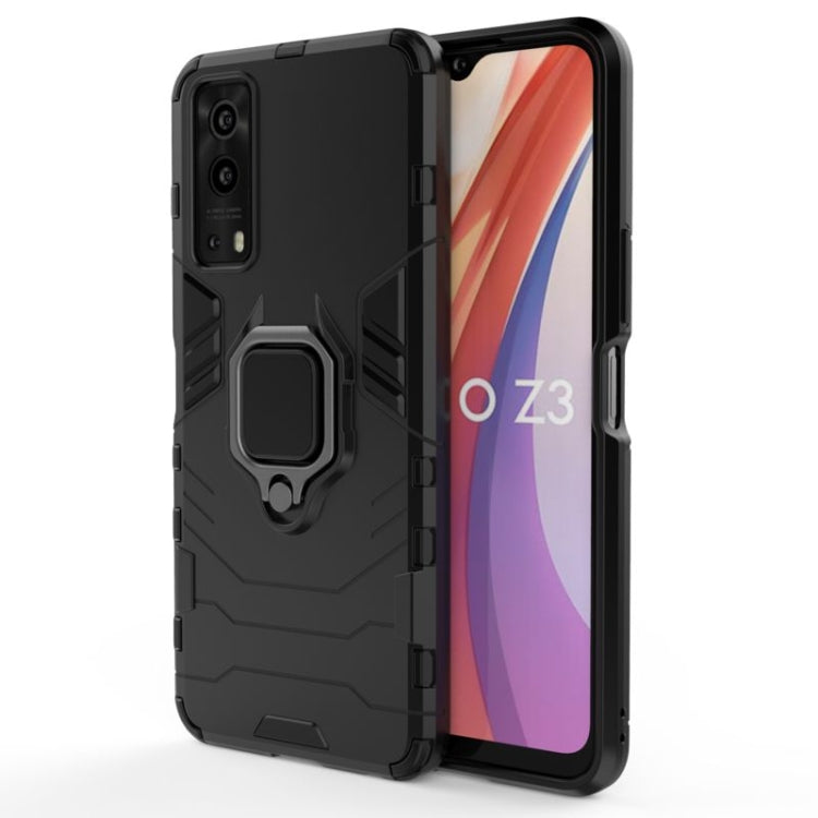 Shockproof protective phone case with magnetic ring holder, black PC + TPU with ring
