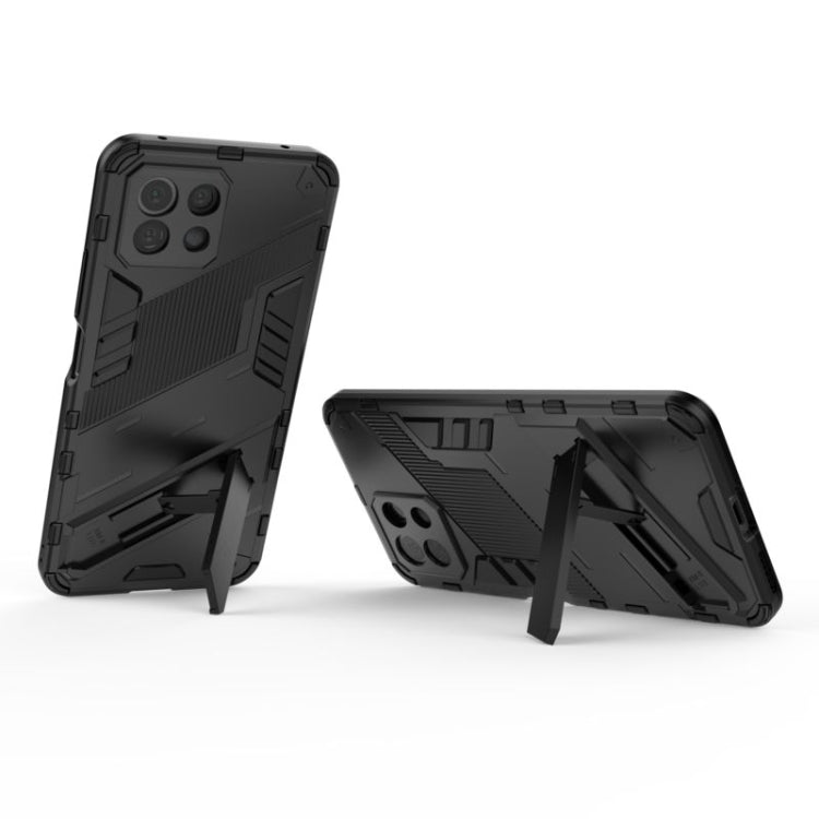Armored phone case with kickstand, black hard shell and grippy TPU for Xiaomi Mi 11 Lite
