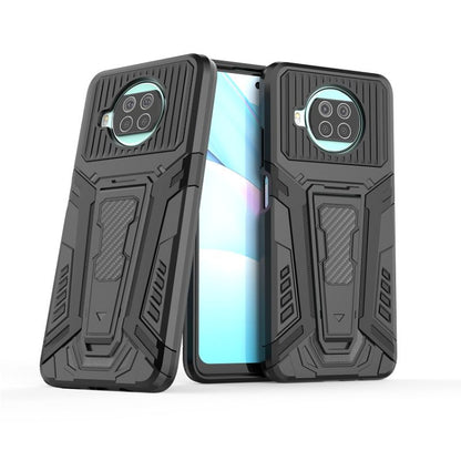 Rugged dual-layer phone case with kickstand design, black