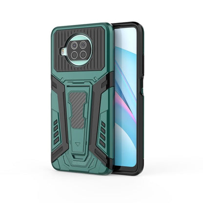 Rugged armor phone case, green with camera cutout and protective edge rails