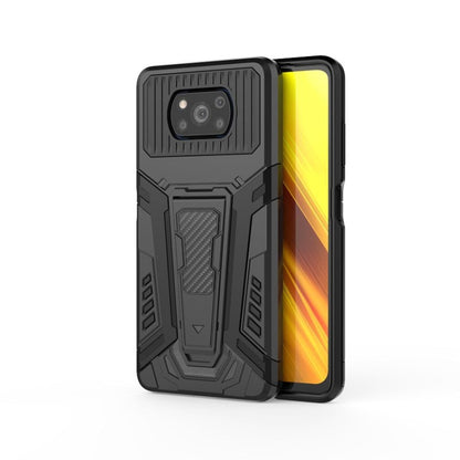 Rugged black phone case with raised camera bezel and kickstand