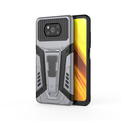 Rugged armor phone case, light grey with textured back panel and camera cover