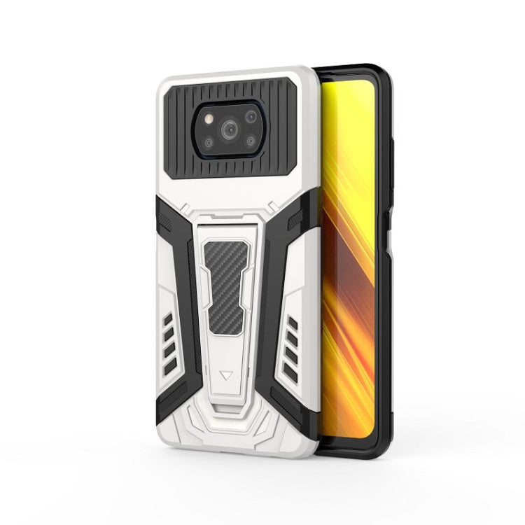 Rugged protective phone case, white and black, with camera cutout and textured grip panels