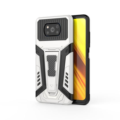 Rugged protective phone case, white and black, with camera cutout and textured grip panels