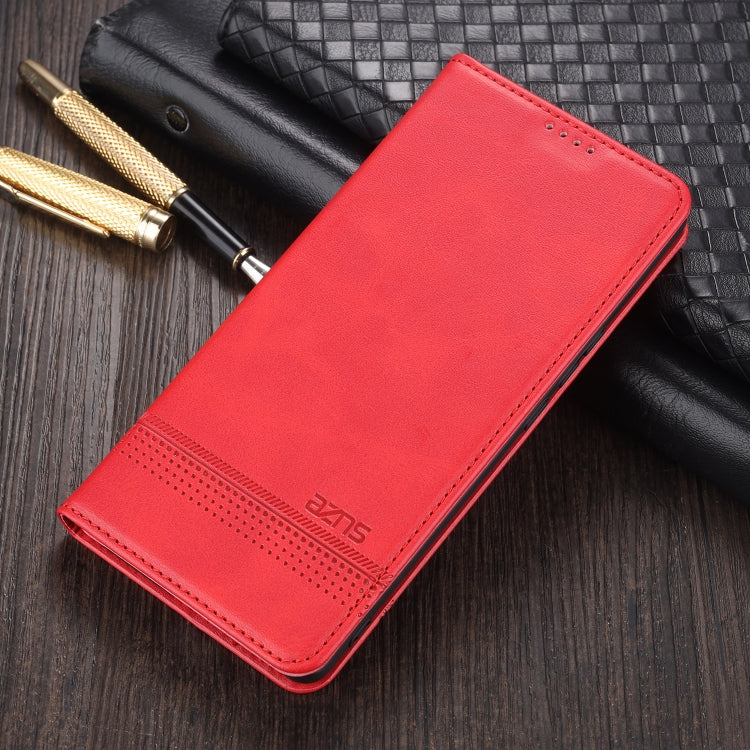 Red horizontal flip leather phone case with magnetic closure and camera cutout