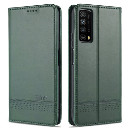 Dark green horizontal flip leather phone case with magnetic closure and camera cutout