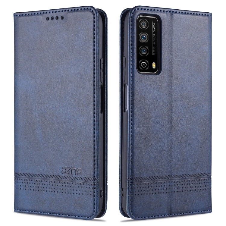 Dark blue horizontal flip leather phone case with magnetic closure and camera cutout