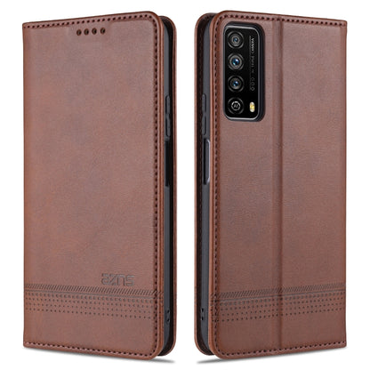 Magnetic flip leather phone case, dark brown with stitched edges and camera cutout