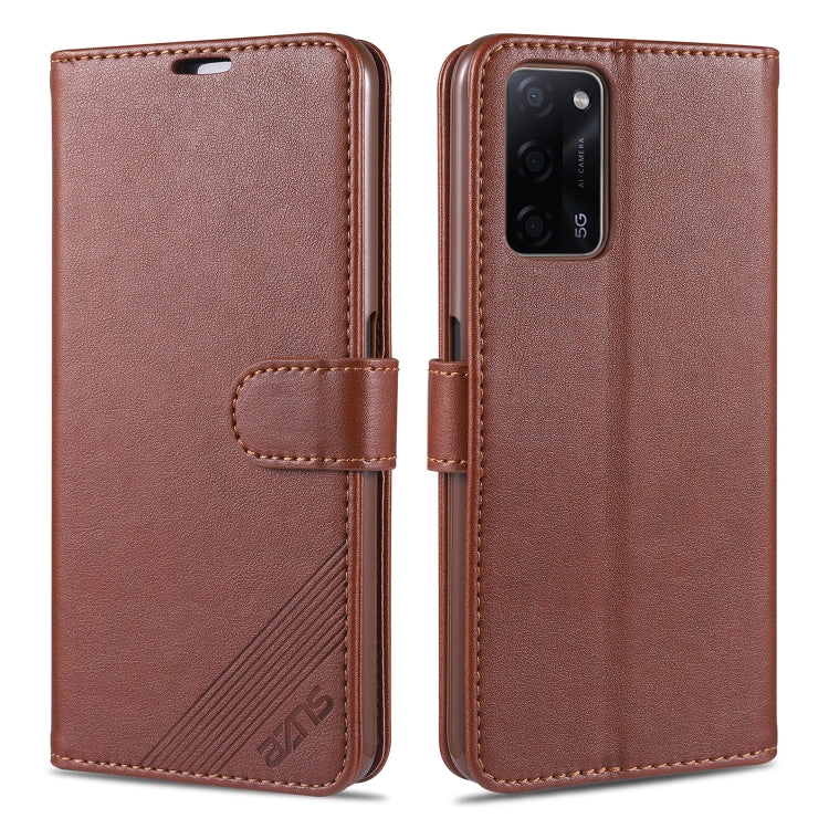 Brown leather flip phone case with card slots and magnetic holder for OPPO A series