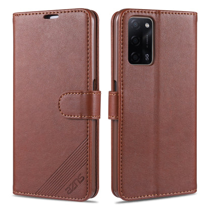 Brown leather flip phone case with card slots and magnetic holder for OPPO A series