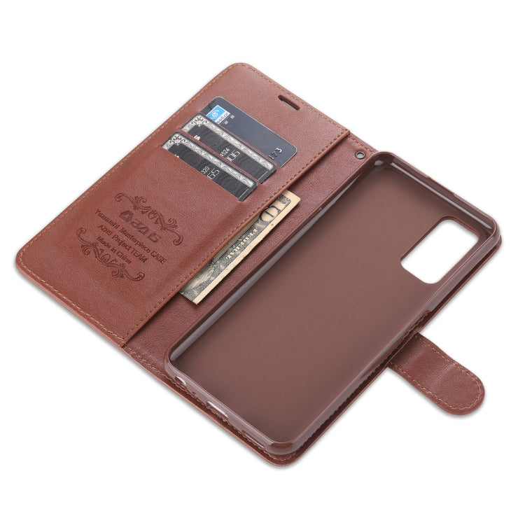 Brown leather flip wallet case showing card slots and inner phone sleeve