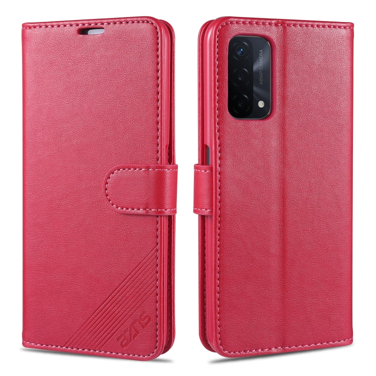 Red flip leather wallet phone case with stitched magnetic flap and camera cutout