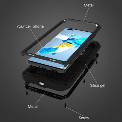 Black metal shockproof phone case with screw, silica gel, and metal frame details
