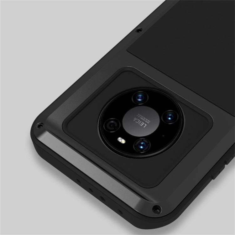 Black phone case with metal frame and raised camera lens cover