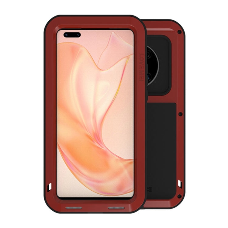 Red shockproof waterproof metal phone case with open-face screen shield and black insert