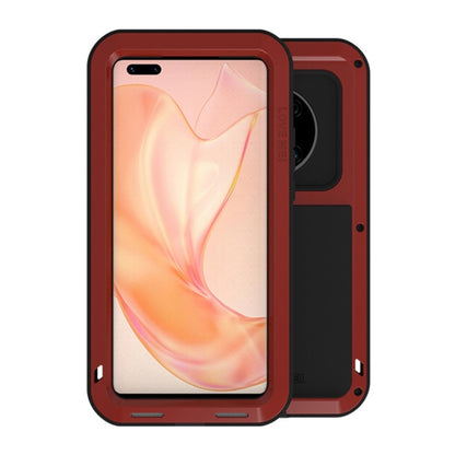 Red shockproof waterproof metal phone case with open-face screen shield and black insert